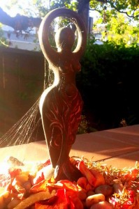 Early morning, Summer Solstice (6/21/14).  My porch altar