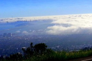 Early evening July ride; the fog rolls in blanketing Berkeley below